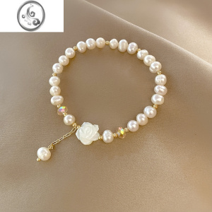 JiMi轻奢淡水珍珠手链女生小众设计气质花朵手饰ins高级感闺蜜手镯夏 金色