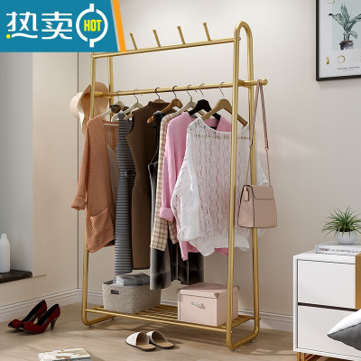 敬平室内落地挂衣架北欧衣帽架卧室置地多功能收纳家用单杆式晾衣架子 衣帽架G款100长-金色