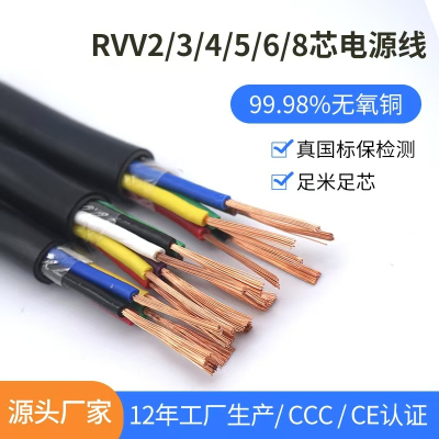 国标铜芯RVV电线 两芯多股 一米