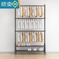 敬平双层晾衣架落地折叠卧室内宿舍出租房挂衣杆上下两多层衣帽收纳架 黑三层双板长100高可调180到260