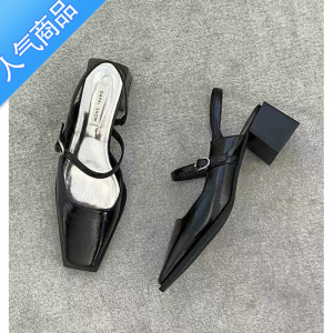 SUNTEK设计感韩系方头晚风单鞋女2023春夏法式后空中粗跟包头浅口凉鞋女