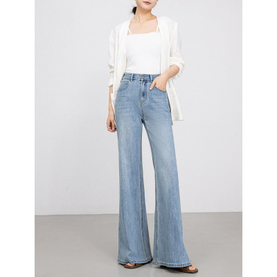 轻薄透气微喇牛仔裤女年夏季新款中高腰垂感喇叭长裤