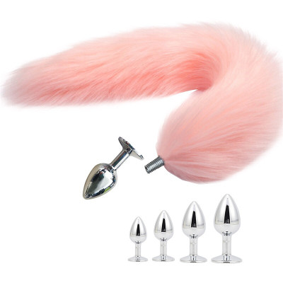 金属肛塞可拆卸狐狸尾巴带骨架定型外出女后庭猫狗尾巴SM成人自玩慰激情玩具情趣用品大 粉色可拆卸带骨架定型款 小号头