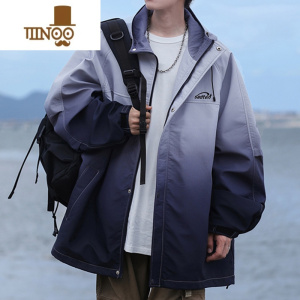 YANXU渐变色连帽夹克男士港风休闲运动上衣服户外宽松工装外套