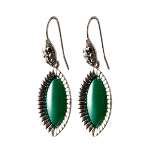 梦克拉 Mkela 绿玛瑙耳环银镶嵌复古S925银正品长款 绿眸 银耳环女流苏式 民族风 耳饰 玛瑙 女士 镶嵌宝石 绿色