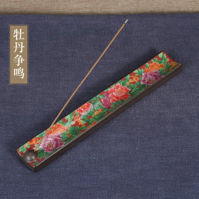 迦印堂国潮珐琅线香炉陶瓷创意香插沉香檀香香插熏香卧香插香座香具牡丹争鸣