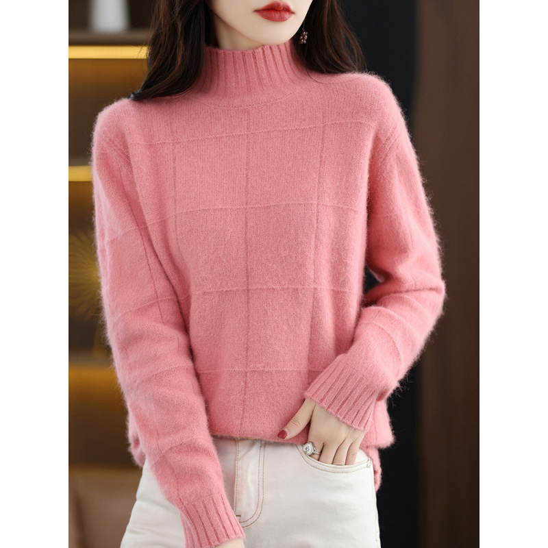 秋冬新款貂绒毛衣女高领宽松短款羊毛衫针织毛衣女装上衣