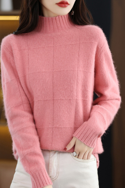 秋冬新款貂绒毛衣女高领宽松短款羊毛衫针织毛衣女装上衣