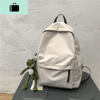 双肩包男潮牌休闲简约书包女韩版高中大学生ins百搭森系帆布背包NEW LAKE 白色+大牙猪挂件