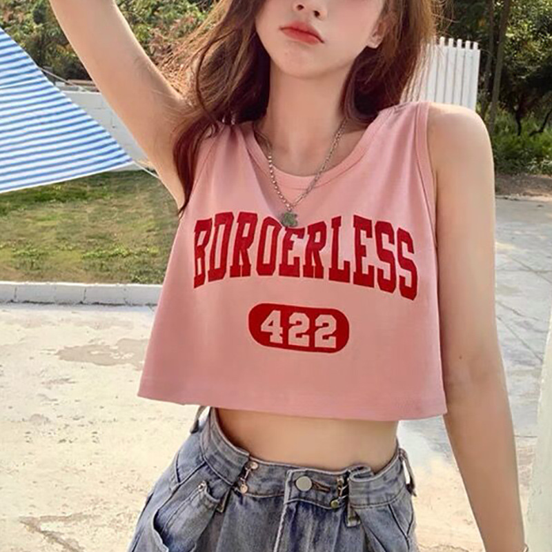 美式辣妹白色运动背心女夏季外穿设计感小众宽松无袖T恤上 衣ins