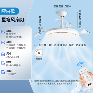 雷士照明客厅餐厅家用风扇吊灯简约现代电扇灯具隐形风扇灯吊扇灯