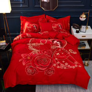 美帮汇结婚被套四件套 婚庆喜庆红两米的床双人床被罩200×230床单4