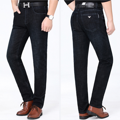 罗曼阿玛尼男装冬季新款品牌男士加绒牛仔裤纯色微弹直筒加绒加厚休闲长裤