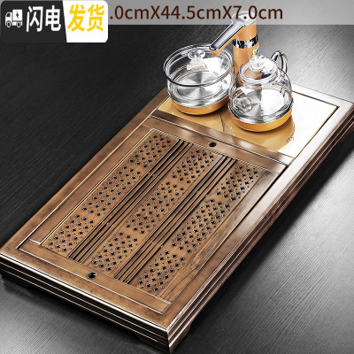 三维工匠实木茶盘套装电磁炉一体家用功夫茶台简约茶具客厅托盘全自动茶海 7橡木色苏窗御福冰花电热炉四合一茶盘+十大赠品