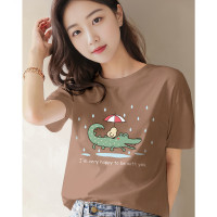 [2.5折价49元]唐狮夏季女圆领前胸鳄鱼图案短袖T恤可爱百搭休闲时髦