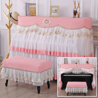 典雅大气韩式加厚钢琴罩欧式钢琴全罩布艺中开钢琴套纳丽雅防尘罩凳罩常规琴罩+单人凳套-天籁之音粉色