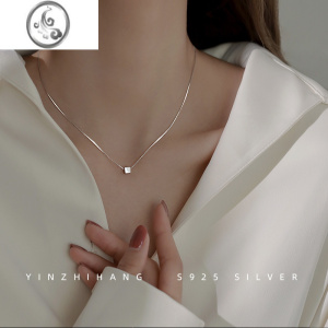 JiMiS925银方糖项链女夏轻奢小众银饰锁骨链2023新款高级感首饰品