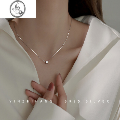 JiMiS925银方糖项链女夏轻奢小众银饰锁骨链2023新款高级感首饰品