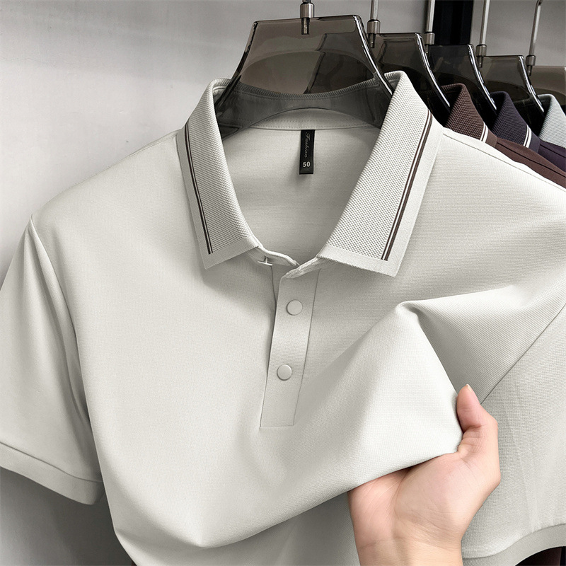 夏季新款男士短袖T恤轻奢休闲商务翻领简约透气亲肤舒适男装