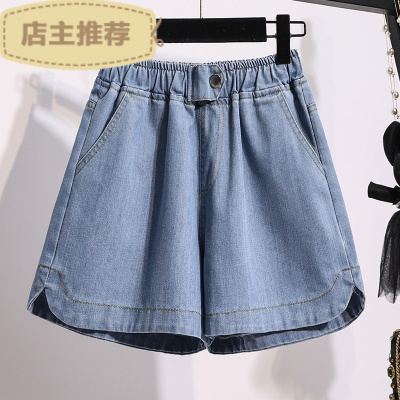 EddieEva大码女装2021年夏季新款200斤胖妹妹MM宽松阔腿热裤高腰牛仔短裤牛仔裤浅蓝色定制尺码齐全拍下备注或留言客服身高体重保证合身