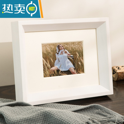 敬平实木相框摆台高级感6寸7寸相框框架摆件洗照片做成相框挂墙加打印 白色 方5寸[挂摆两用]内径12.7*12.7