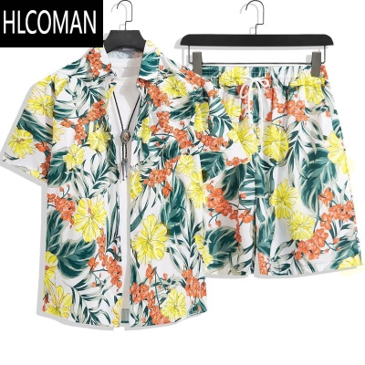 HLCOMAN泰国云南泼水节度假旅游花衬衫短袖沙滩套装夏季薄款速干男女情侣