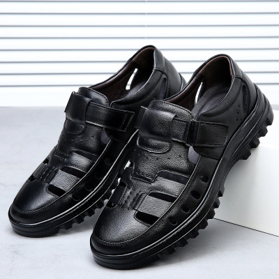 白色牛皮凉皮鞋男款夏季镂空洞洞鞋男士凉鞋真皮透气中老年爸爸鞋