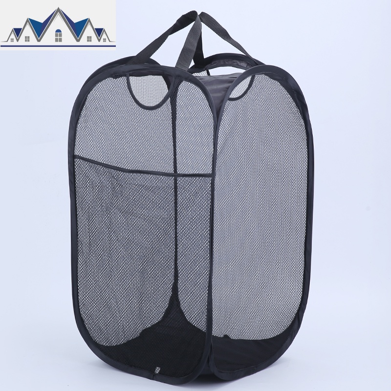 大号脏衣服收纳筐密网带侧袋加粗钢丝提手加固可折叠收纳篮脏衣桶 三维工匠