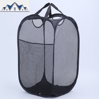 大号脏衣服收纳筐密网带侧袋加粗钢丝提手加固可折叠收纳篮脏衣桶 三维工匠