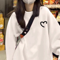 加绒宽松休闲卫衣女秋冬外套爱心圆领长袖打底衫上衣韩国女装