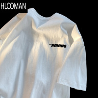 HLCOMAN国潮男士t恤短袖2025夏季新款五分袖体恤宽松百搭白色上衣服