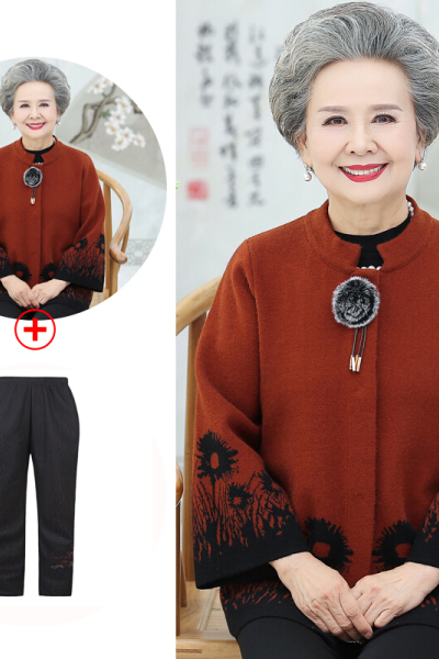 迪鲁奥(DILUAO)妈妈穿的婚礼妈妈装结婚礼服喜婆婆婚宴装奶奶装冬秋外套老年人秋装女上牌女装