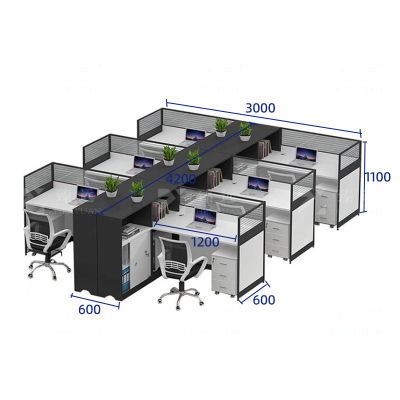 臻远 GWB-006 屏风办公桌办公电脑桌隔断卡座 干型6人位可定制