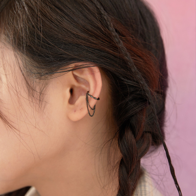 925纯银无耳洞女耳夹耳骨夹个性麻花流苏小众耳钉耳环耳饰送女朋友老婆情人节七夕生日礼物