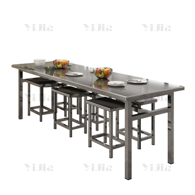 翌嘉 YJ4010352 不锈钢餐桌椅学校食堂桌椅组合餐厅桌椅 1.8米餐桌6椅