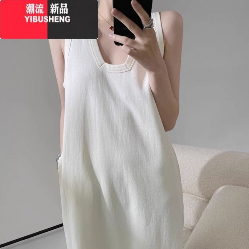 YIBUSHENG胖MM特大码300斤季无袖背心连衣裙女法式遮肉休闲宽松长款裙子2