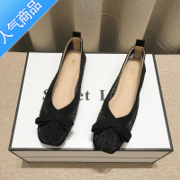 SUNTEK蝴蝶结波点网纱包头凉鞋女2023春夏新款百搭浅口晚风平底配裙单鞋