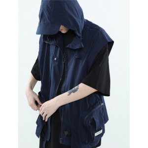 美式潮牌工装马甲男夏季新款户外机能风坎肩无袖背心马夹连帽外套