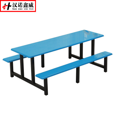 汉诺鑫威不锈钢餐桌连体餐桌椅组合学校食堂员工小吃店快餐桌椅4人6人8人8人位铁架玻璃钢餐桌