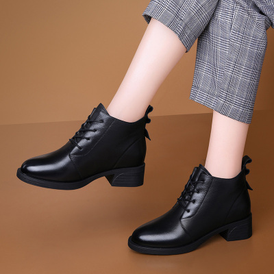 古奇天伦秋冬牛皮鞋英伦风马丁靴新款短靴百搭女靴子低跟女鞋子利德尚品9725