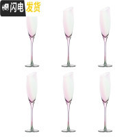 三维工匠光芒 描金边玻璃红酒杯 欧式套装家用水晶高脚香槟杯创意 彩金香槟杯-6支