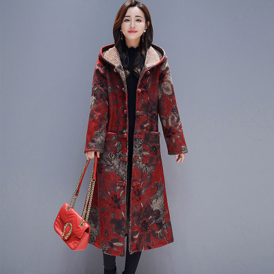 七斓加绒加厚大衣女中长款2020秋冬民族风中老年妈妈风衣过膝毛呢外套毛呢外套