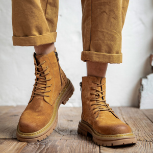 美式复古男士马丁靴新款秋冬季男鞋加绒高帮工装男款真皮靴子