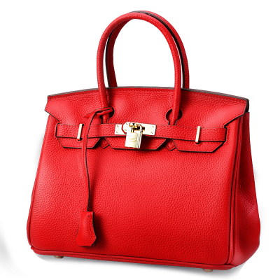 澳大利亚袋鼠HOOJUEDS母亲节铂金真皮女包手提包头层牛皮红色新娘包凯莉大包包女经典款时尚红色红色