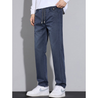 春秋款莱赛尔裤子男修身抽绳设计弹力天丝直筒潮流休闲裤男款