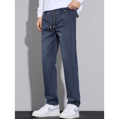 春秋款莱赛尔裤子男修身抽绳设计弹力天丝直筒潮流休闲裤男款