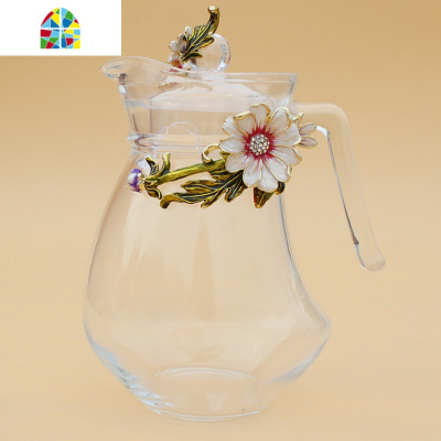 欧式珐琅彩凉水壶家用玻璃茶壶冷水壶家用加厚耐热壶果汁壶 FENGHOU 粉矮百合水壶