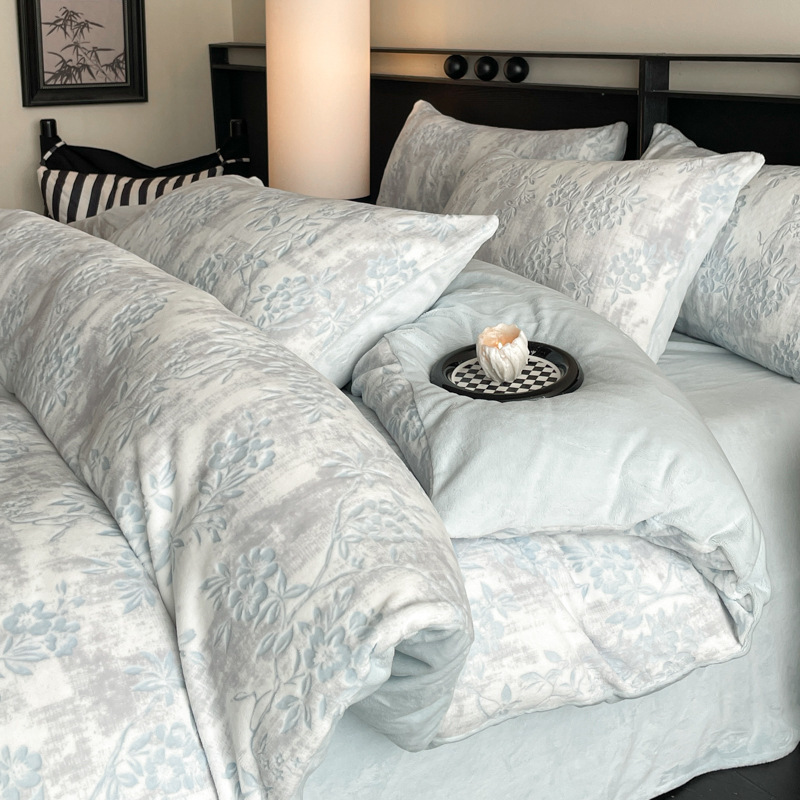 加厚花牛奶绒四件套冬季双面绒被套珊瑚绒床单床笠保暖床上用品