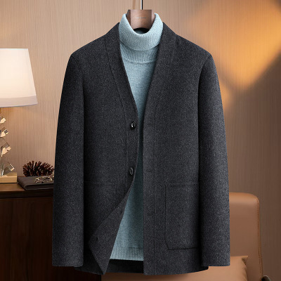 纯羊毛双面呢短款大衣男落肩袖潮流时尚休闲羊毛大衣秋季羊毛外套