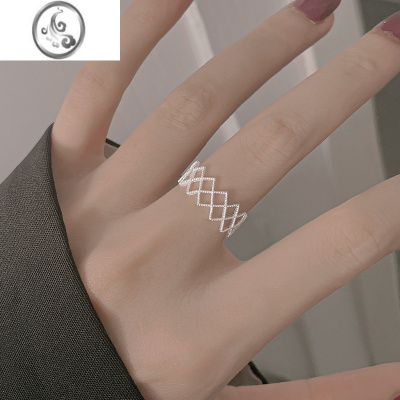 JiMi/网格戒指女食指戒ins简约轻奢食指戒显手白高级感指环925银银